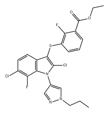 Acid benzoic, {{0}[[2,6-diclor-7-fluor-1-({1-propil-1H-pirazol-4-il )-1H-indol{-3-il]tio]-2-fluor-, etil ester (ACI) Nr. CAS: 1782070-79-4